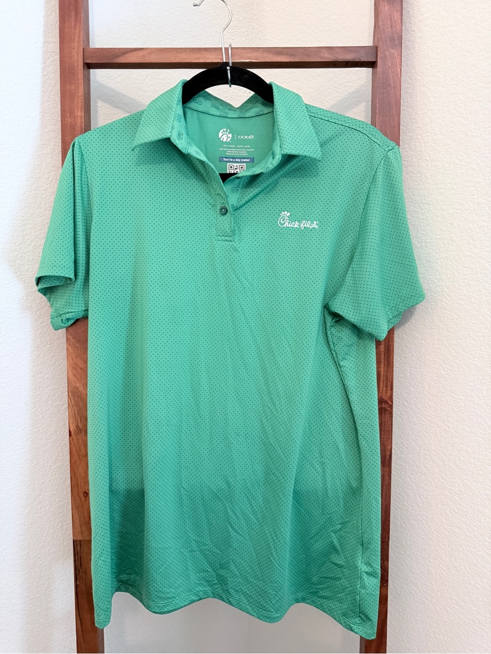 OOBE Chick-fil-A Green Short Sleeve Polo with Pickle Print Collar Size Large